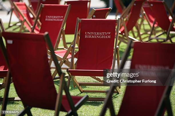Deck chairs are laid out for students as they take part in their degree congregations at Birmingham University on July 14, 2011 in Birmingham,...