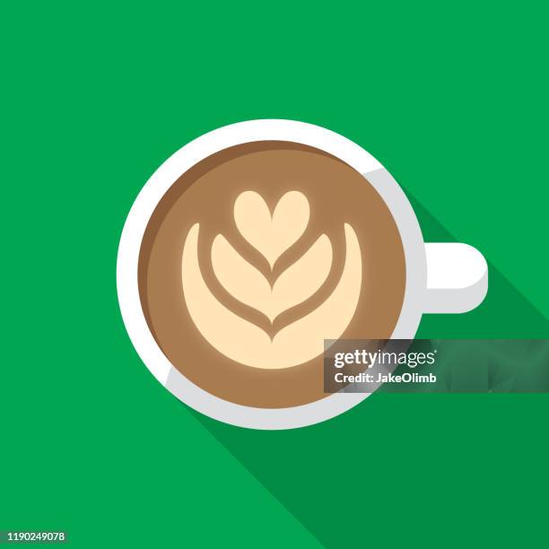 ilustraciones, imágenes clip art, dibujos animados e iconos de stock de latte icon flat - taza de cafe