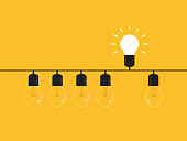 Think differently, standing out from the crowd -The graphic of light bulb represents business concept. New idea, change, trend, courage, creative solution, innovation and unique way concept.