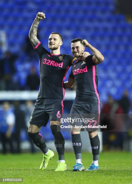 Jack Harrison and Liam Cooper of Leeds United celebrate at the final whistle during the Sky Bet Championship match between Reading and Leeds United...