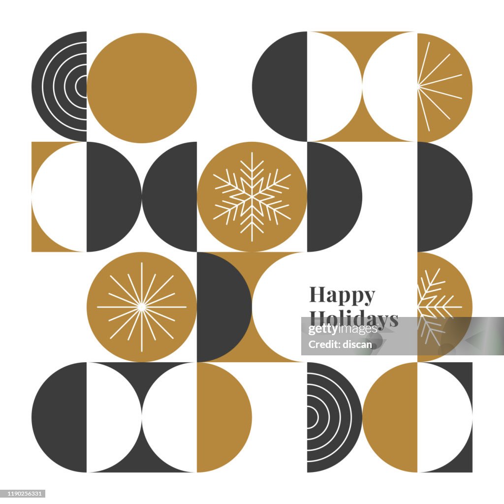 Happy holidays card with modern geometric background.