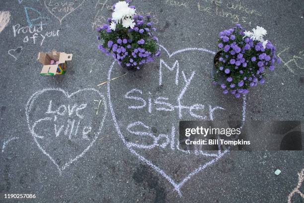 August 18: MANDATORY CREDIT Bill Tompkins/Getty Images Memorial for Heather Heyer who was killed. On August 12 a car was deliberately driven into a...