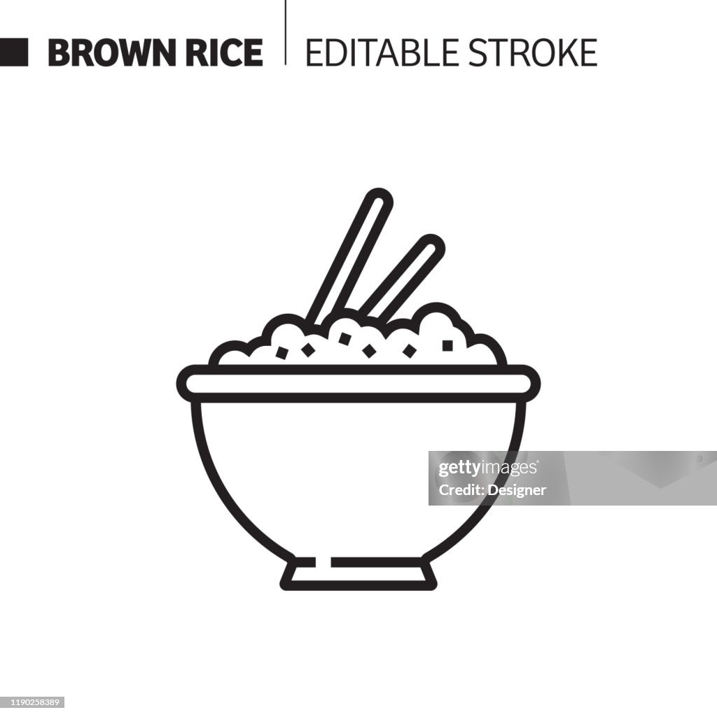 Brown Rice Line Icon, Outline Vector Symbol Illustration. Pixel Perfect, Editable Stroke.