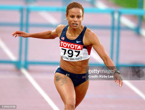 Joanna Hayes of the United States placed second in women's 100-meter hurdle semifinal in 12.76 in the IAAF World Championships in Athletics at...