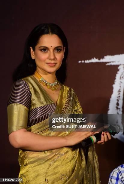 Bollywood actor Kangana Ranaut poses for photographs during the trailer launch of the upcoming sports drama Hindi film 'Panga' in Mumbai on December...