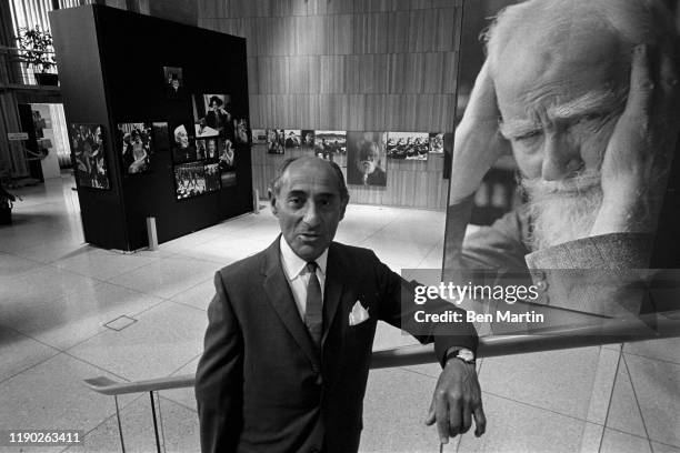 Alfred Eisenstaedt , renowned German born American staff photographer for Life magazine at his Witness to our time exhibit, August 28th, 1966.