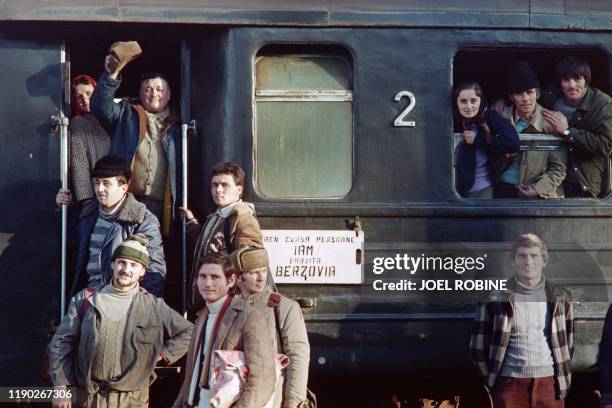 Romanian board a Suburban train in the border town of Oravita, on December 22 as the anti-Communist uprising to end Nicolae Ceausescu's 24 years of...