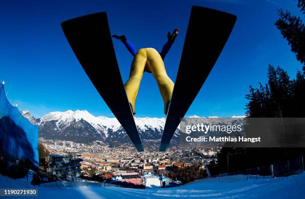 An athletes test the hill for the ski jumping training for the Nordic Combined ahead of the FIS Nordic World Ski Championships on February 19, 2019...
