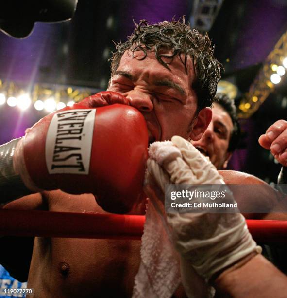 Arturo Gatti grimaces after his IBA Welterweight fight against Thomas Damgaard at Boardwalk Hall in Atlantic City, NJ on January 28, 2006. Gatti won...