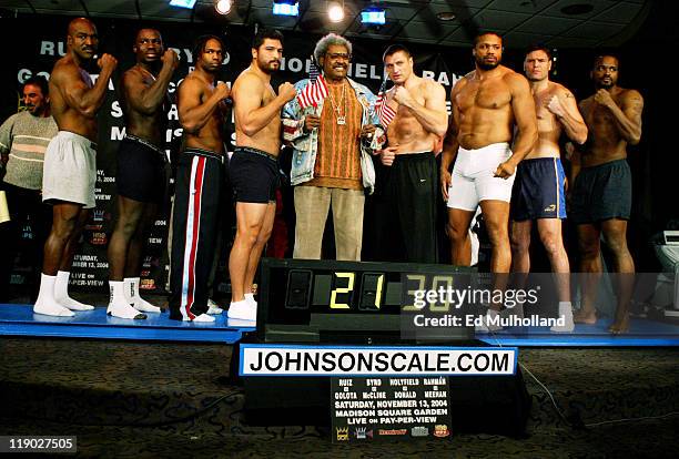 The heavyweights at weigh-in with a combined weight of 2,130 lbs. Evander Holyfield, Hasim Rahman, Chris Byrd, John Ruiz, Don King, Andrew Golota,...