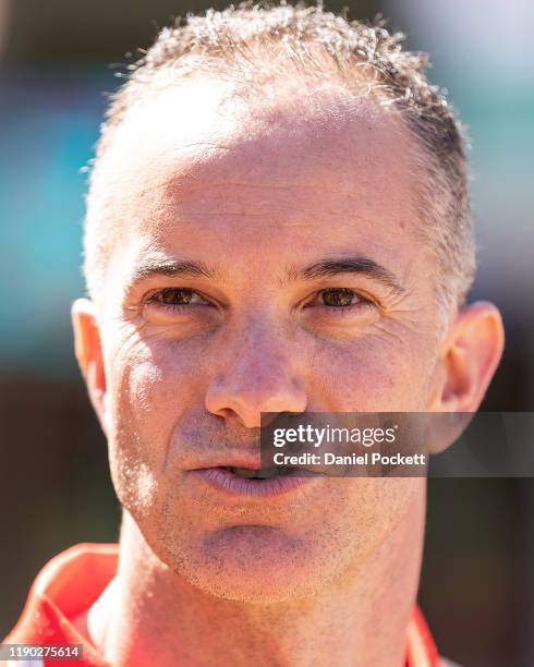 Newly appointed Melbourne Renegades Head Coach Michael Klinger speaks to the media during a Cricket Victoria press conference at the Melbourne...