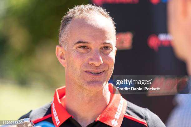 Newly appointed Melbourne Renegades Head Coach Michael Klinger speaks to the media during a Cricket Victoria press conference at the Melbourne...