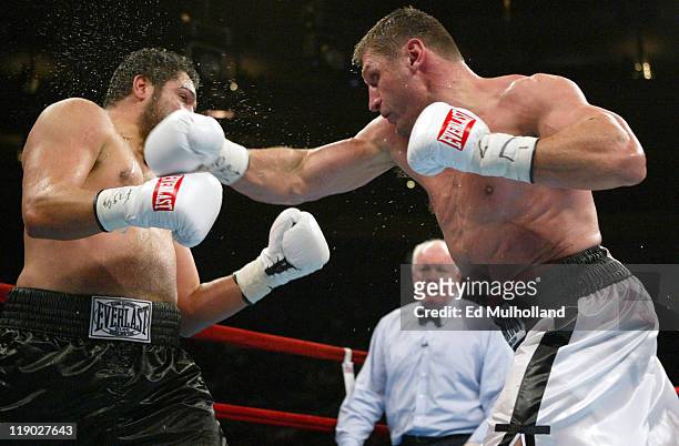 John Ruiz and Andrew Golota trade punches during their 12 round heavyweight championship bout at Madison Square Garden in New York City on November...
