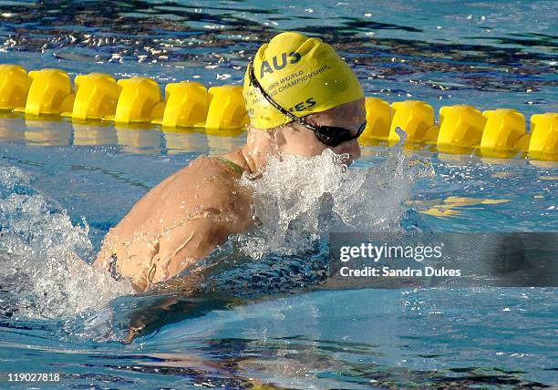 Leisel Jones of Australia in lane 4 in her World Record swim in the Women's 200 Meter Breastroke Final in the XI World Aquatic Championships in...