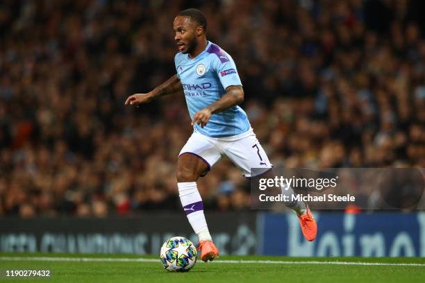 Raheem Sterling of Manchester City during the UEFA Champions League group C match between Manchester City and Shakhtar Donetsk at Etihad Stadium on...