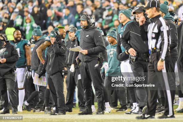 Philadelphia Eagles offensive Coordinator Mike Groh looks on during the game between the Dallas Cowboys and the Philadelphia Eagle on December 22 at...