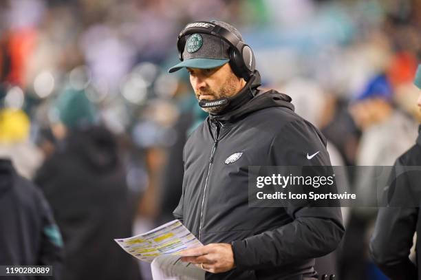 Philadelphia Eagles offensive Coordinator Mike Groh looks on during the game between the Dallas Cowboys and the Philadelphia Eagle on December 22 at...