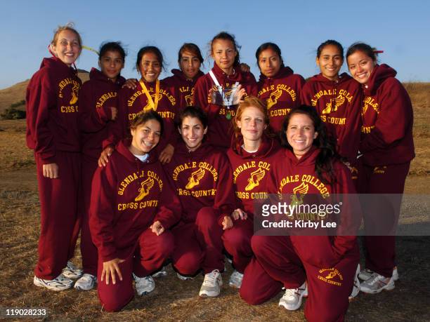 The Glendale College women pose after winning the team title in the Western State Conference championships at Cuesta Fairbanks Cross Country Course...