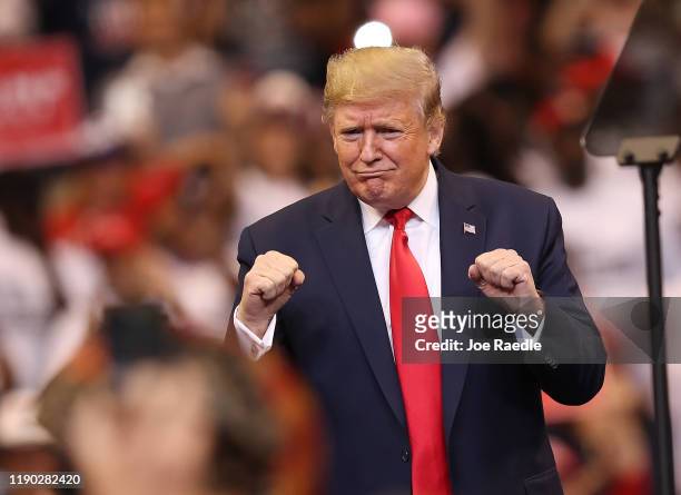 President Donald Trump speaks during a homecoming campaign rally at the BB&T Center on November 26, 2019 in Sunrise, Florida. President Trump...
