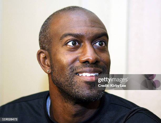 Allen Johnson, the 1996 Olympic gold medallist in the 110-meter high hurdles and four-time World Champion, at the Prefontaine Classic press...