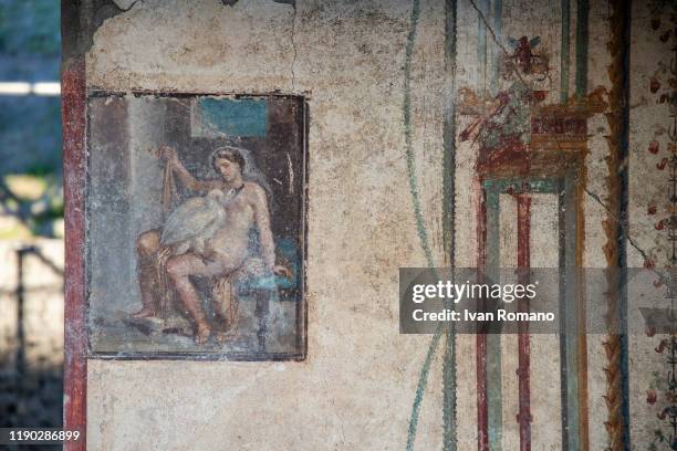 Detail of the Casa di Leda e il Cigno open to the public after the end of the archaeological excavations on November 26, 2019 in Pompei, Italy.