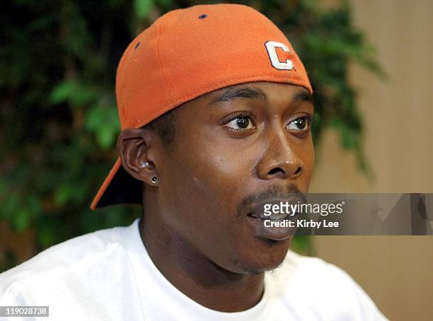 Shawn Crawford, the 2004 Olympic gold medallist in the 200 meters, at the Prefontaine Classic press conference at the Valley River Inn in Eugene,...