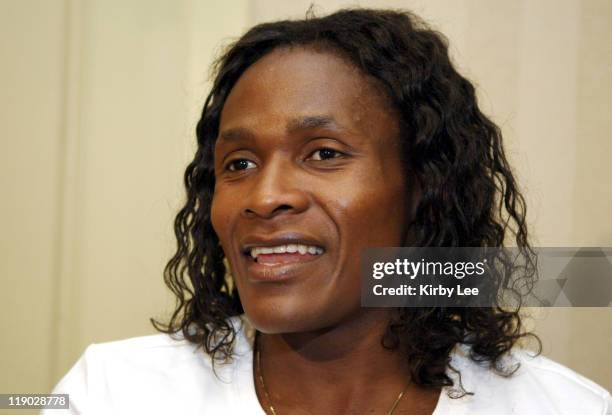 Maria Mutola at the Prefontaine Classic press conference at the Valley River Inn in Eugene, Ore. On Friday, June 3, 2005.
