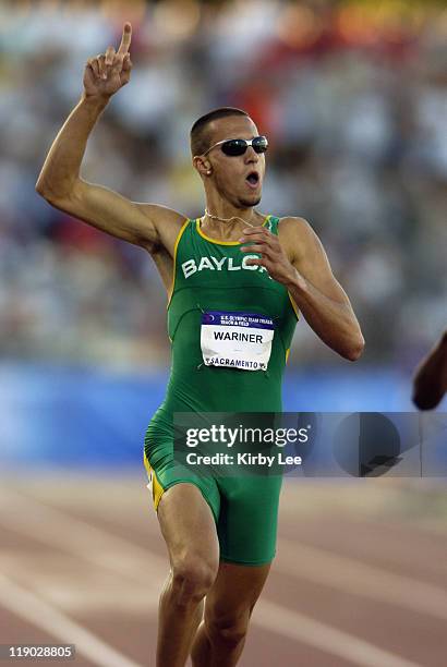 Jeremy Wariner of Baylor won the men's 400 meters in 44.37 seconds at the U.S. Track and Field Olympic trials at California State University...