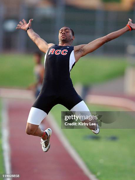 Dave Johnson of Riverside Community College won the men's long jump at 24-8 on his sixth and fnal attempt in the State Junior College Track & Field...