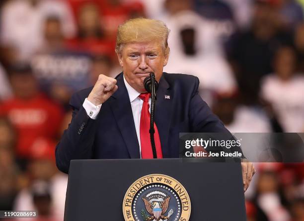 President Donald Trump speaks during a homecoming campaign rally at the BB&T Center on November 26, 2019 in Sunrise, Florida. President Trump...