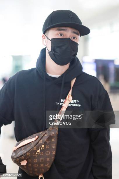 Actor Jiang Jinfu is seen at airport on October 10, 2019 in Shanghai, China.