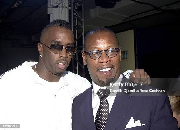 Sean "P. Diddy" Combs and Andre Harrell during Sean "P. Diddy" Combs Runs the City Pre-Marathon Dinner at Metropolitan Pavilion in New York City, New...