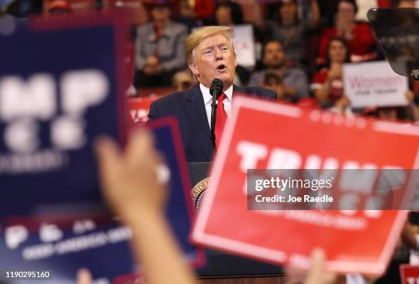 President Donald Trump speaks during a homecoming campaign rally at the BB&T Center on November 26, 2019 in Sunrise, Florida. President Trump...