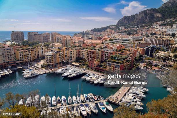 aerial view of harbor of monaco - monaco stock pictures, royalty-free photos & images