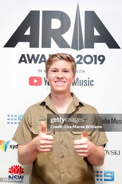 Robert Irwin poses in the awards room during the 33rd Annual ARIA Awards 2019 at The Star on November 27, 2019 in Sydney, Australia.
