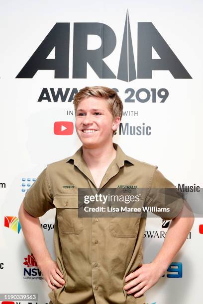 Robert Irwin poses in the awards room during the 33rd Annual ARIA Awards 2019 at The Star on November 27, 2019 in Sydney, Australia.