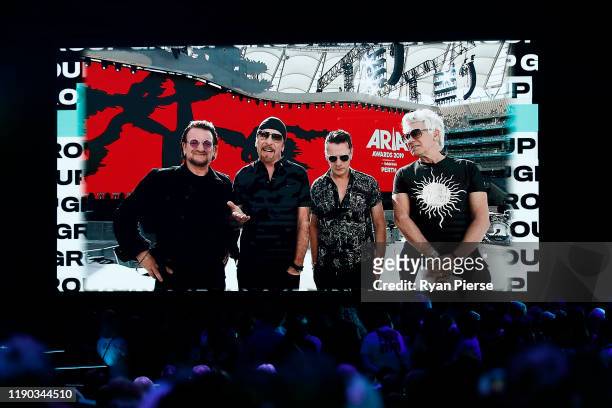 Present on screen during the 33rd Annual ARIA Awards 2019 at The Star on November 27, 2019 in Sydney, Australia.
