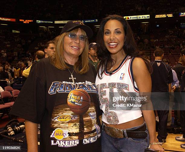 Penny Marshall and Joumana Kidd during Celebrities at Game 4 of the NBA Finals with the Los Angeles Lakers and the New Jersey Nets at Continental...