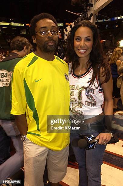 Spike Lee and Joumana Kidd during Celebrities at Game 4 of the NBA Finals with the Los Angeles Lakers and the New Jersey Nets at Continental Arena in...