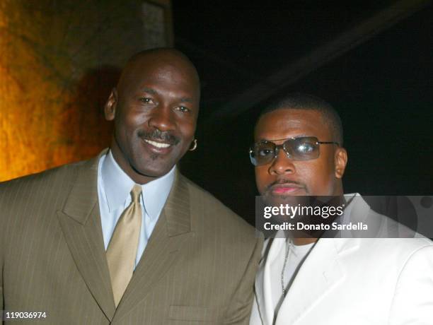 Michael Jordan and Chris Tucker during Michael Jordan Elevates the Laughs at NBA All Star with Comedy Court - February 13, 2004 at Wadsworth Theatre...