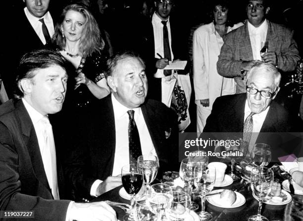 Donald Trump, Malcolm Forbes and Alfred Taubman during Mike Tyson vs Carl Williams - July 21, 1989 at Trump Plaza in Atlantic City, New Jersey,...