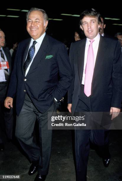 Alfred Taubman and Donald Trump during Mike Tyson vs Carl Williams - July 21, 1989 at Trump Plaza in Atlantic City, New Jersey, United States.