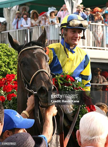 StreetSense and Jockey, Calvin Borel with the bed of roses after winning the running of the 133rd Kentucky Derby at Churchill Downs, Louisville,...