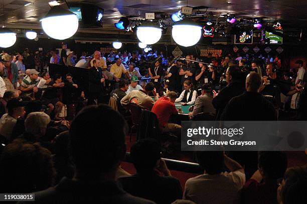 Spectators look on as asction takes place during day six of the 2004 World Series of Poker at Binion's Horseshoe Club and Casino in Las Vegas, Nevada...