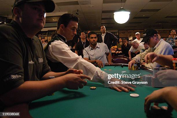 David Williams Binions Horseshoe Club and Casino dealers deal cards to constestants during day six of the 2004 World Series of Poker at Binion's...