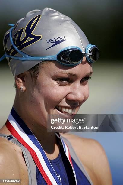 Natalie Coughlin after winning the Women's 100 Meter Freestyle at the second day of the Santa Clara 38th International - 2005 USA Swimming Grand Prix...