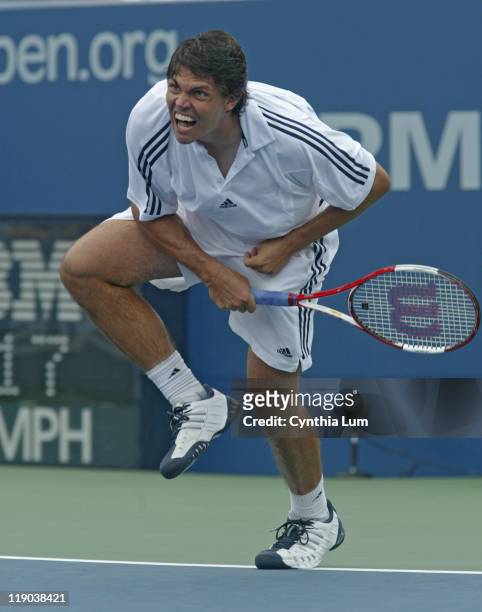 Taylor Dent during his match against Lars Burgsmuller in the first round of the 2005 US Open at the USTA National Tennis Center in Flushing, New York...