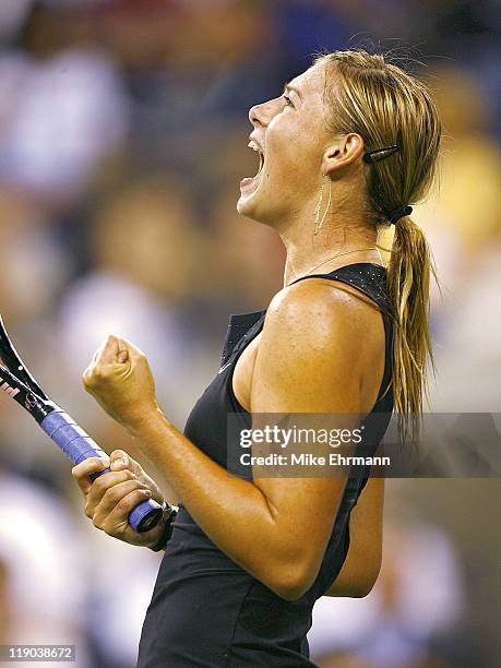 Maria Sharapova during her quarterfinal match against Tatiana Golovin at the 2006 US Open at the USTA Billie Jean King National Tennis Center in...