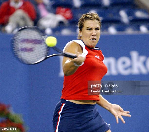 Jennifer Capriati in a rain delayed match that started at 1:30pm and ended at 8:30pm at the 2003 US Open, fourth round women's singles on September...