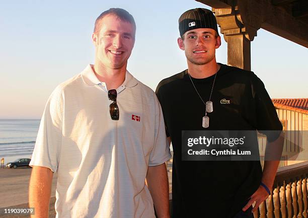 Drew Brees, quarterback, San Diego Chargers, with Andy Roddick, US Davis Cup member, meet at the La Jolla Beach and Tennis Club prior to the first...